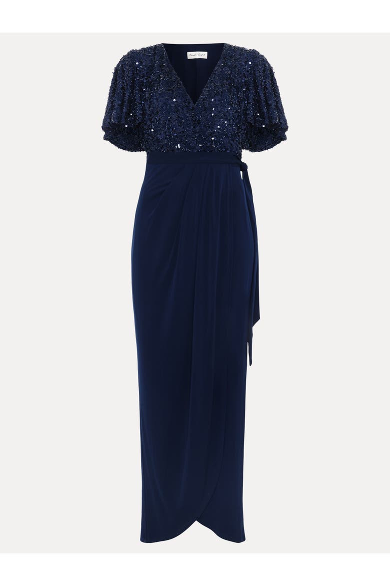 Janessa Sequin Wrap Maxi Dress, Alternate, color, Navy