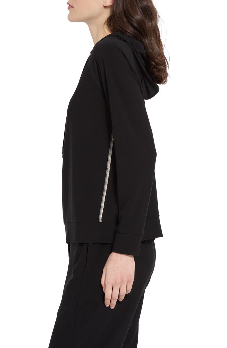 Lysse Julia Beaded Trim Stretch Crepe Hoodie, Alternate, color, Black