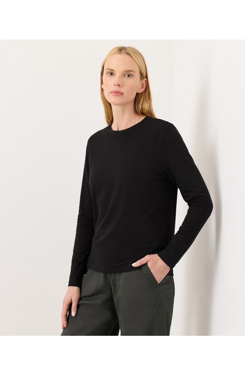 Pact Luxe Essential Crewneck Long Sleeve Tee Made With Organic Cotton, Alternate, color, Black