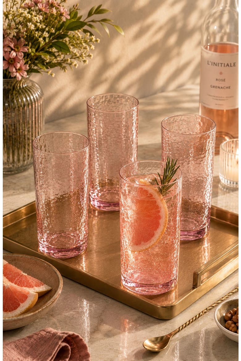 Set of 4 Aperitivo Highball Glasses, Alternate, color, PINK