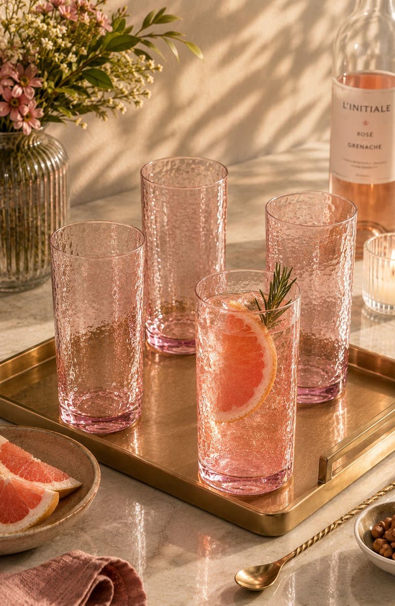 Zodax Set of 4 Aperitivo Highball Glasses, Alternate, color, Pink