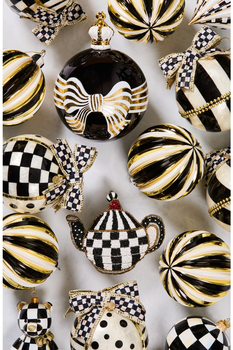 Courtly Noel Striped Christmas Ornament, Alternate, color, BLACK