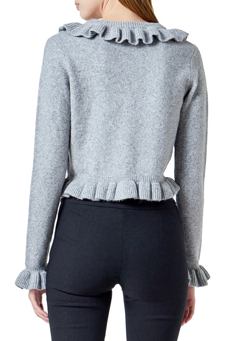 Ruffle Crop Cardigan, Alternate, color, GREY
