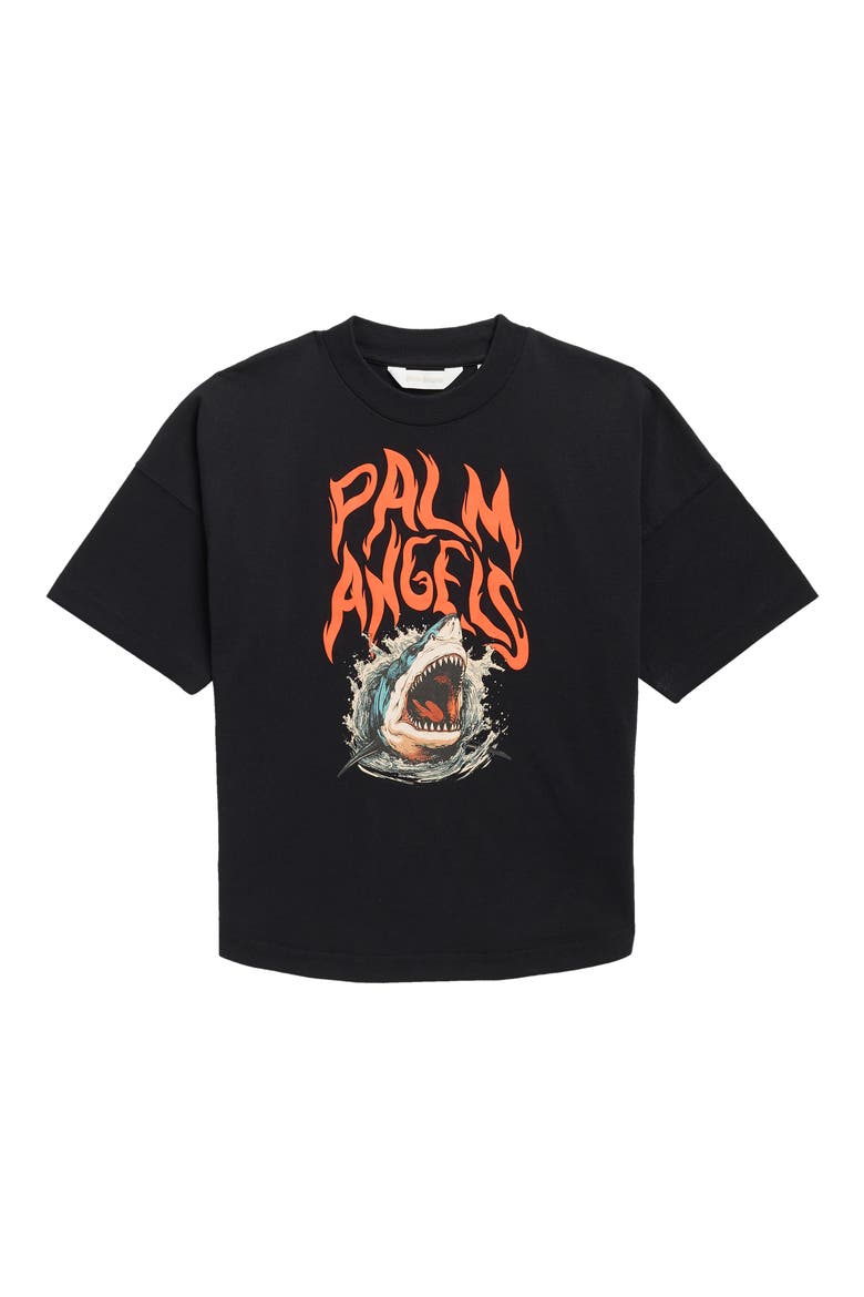 Kids' Flames Shark Graphic Oversized T-Shirt, Main, color, BLACK/ ORANGE