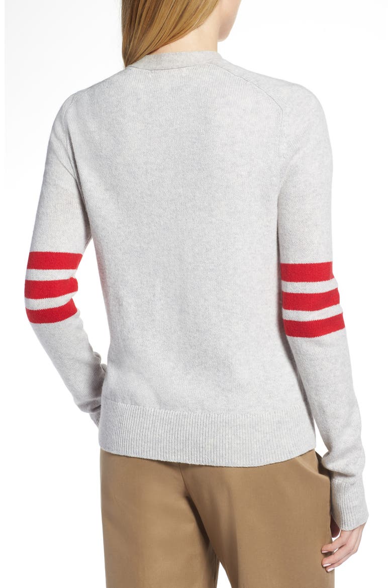 Preppy V-Neck Cardigan, Alternate, color, GREY- RED COMBO