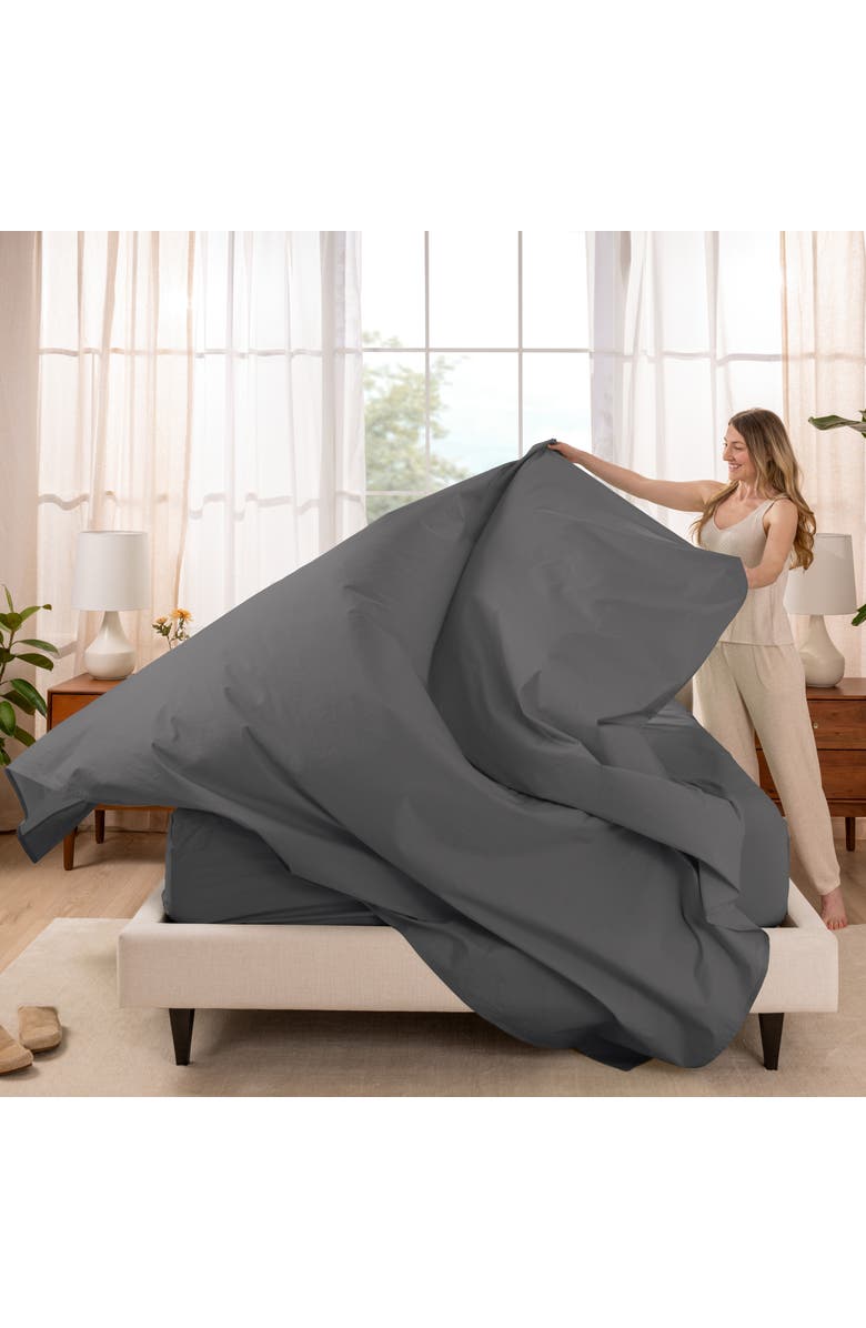 Bare Home 100% Organic Cotton Percale Cooling Sheet Set - Split King, Alternate, color, Grey