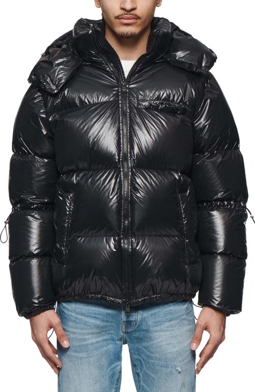 PURPLE BRAND Hooded Nylon Down Puffer Jacket in Black 