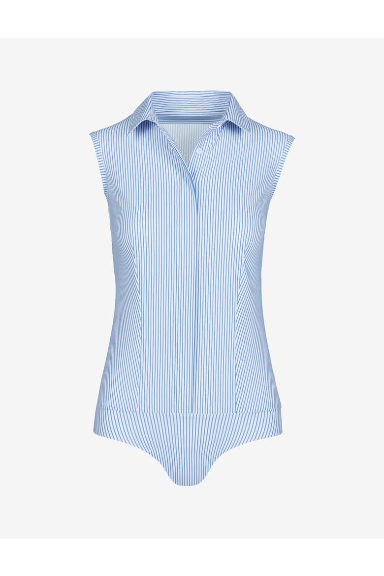 Classic Printed Sleeveless Button Down Bodysuit, Alternate, color, Blue/White Stripe