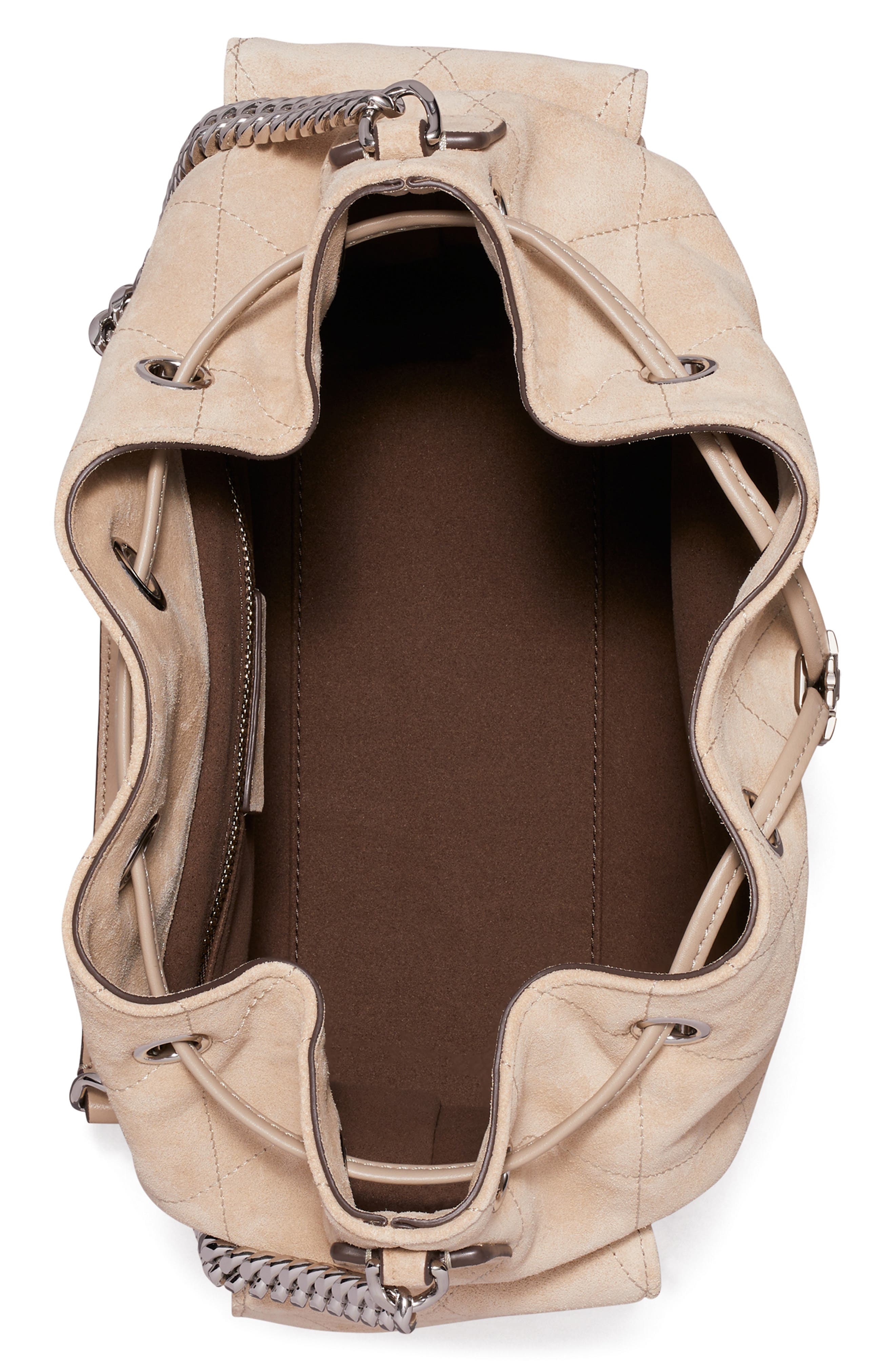 Charlie Quilted Suede Drawstring Bag, Alternate, color, SOFT CEMENT