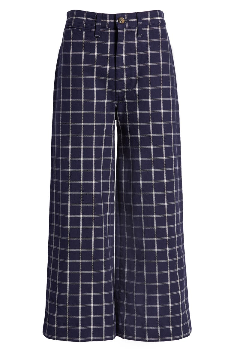 Emmett Windowpane Plaid Crop Wide Leg Pants, Alternate, color, DARK MIDNIGHT