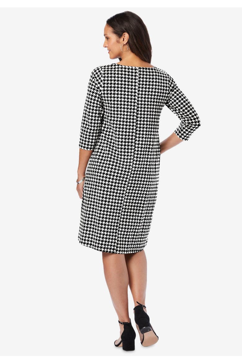 Stretch Cotton Boatneck Shift Dress, Alternate, color, BLUE ORNATE SCROLL