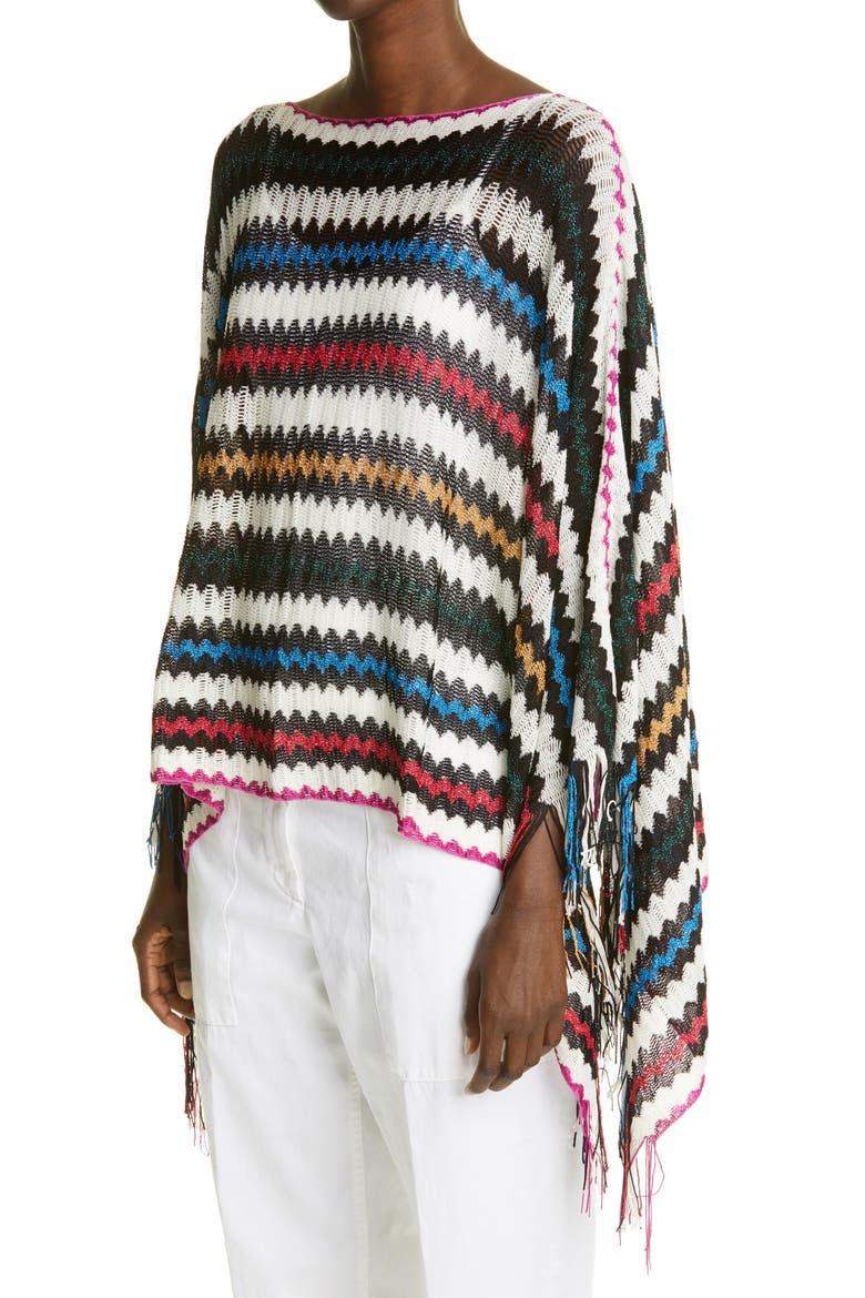 Metallic Stripe Fringe Poncho, Alternate, color, BLACK MULTI