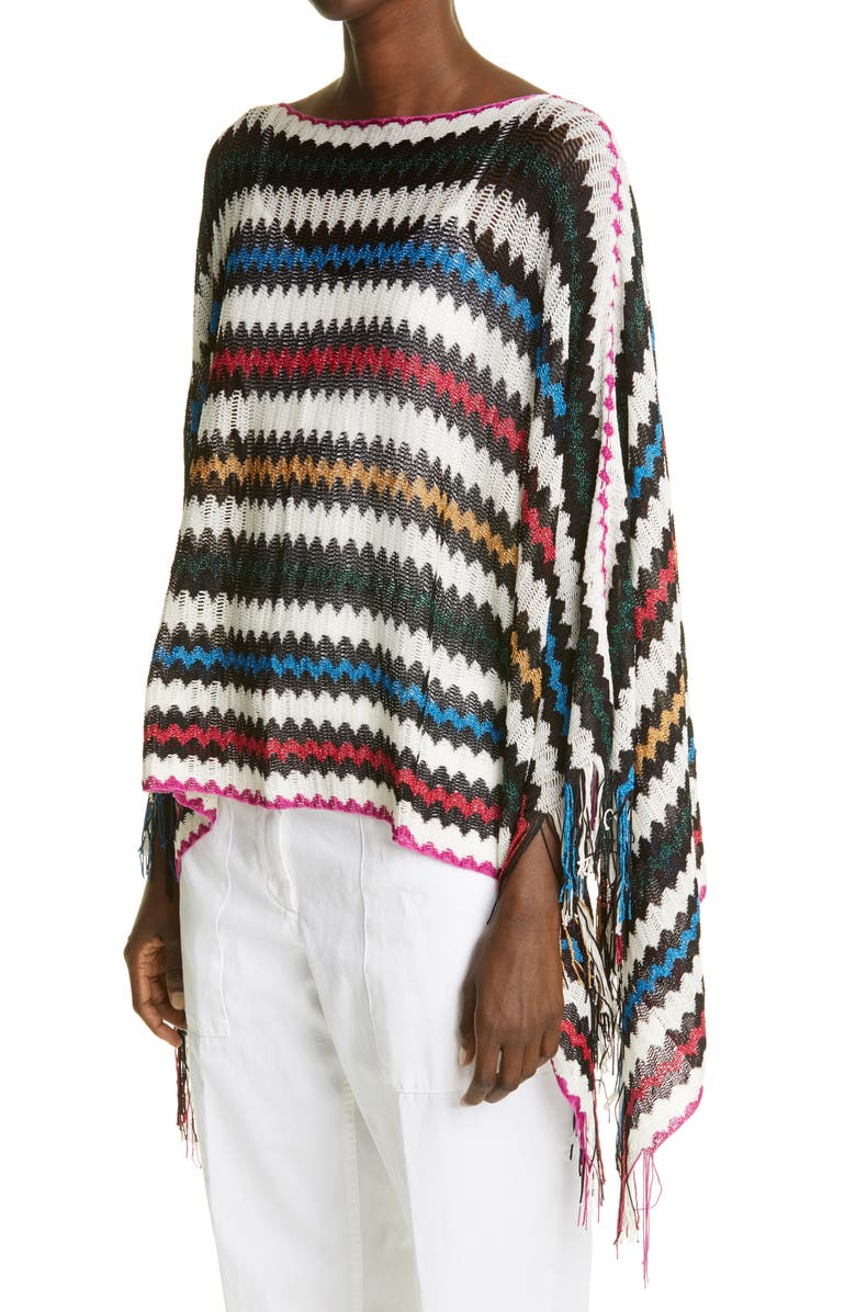 Missoni Metallic Stripe Fringe Poncho, Alternate, color,