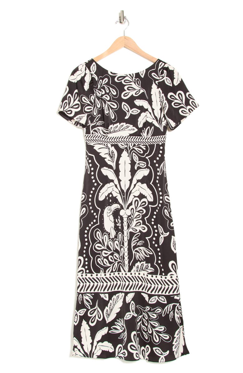 Maggy London Flutter Sleeve Midi Dress, Alternate, color, Black/ Light Beige