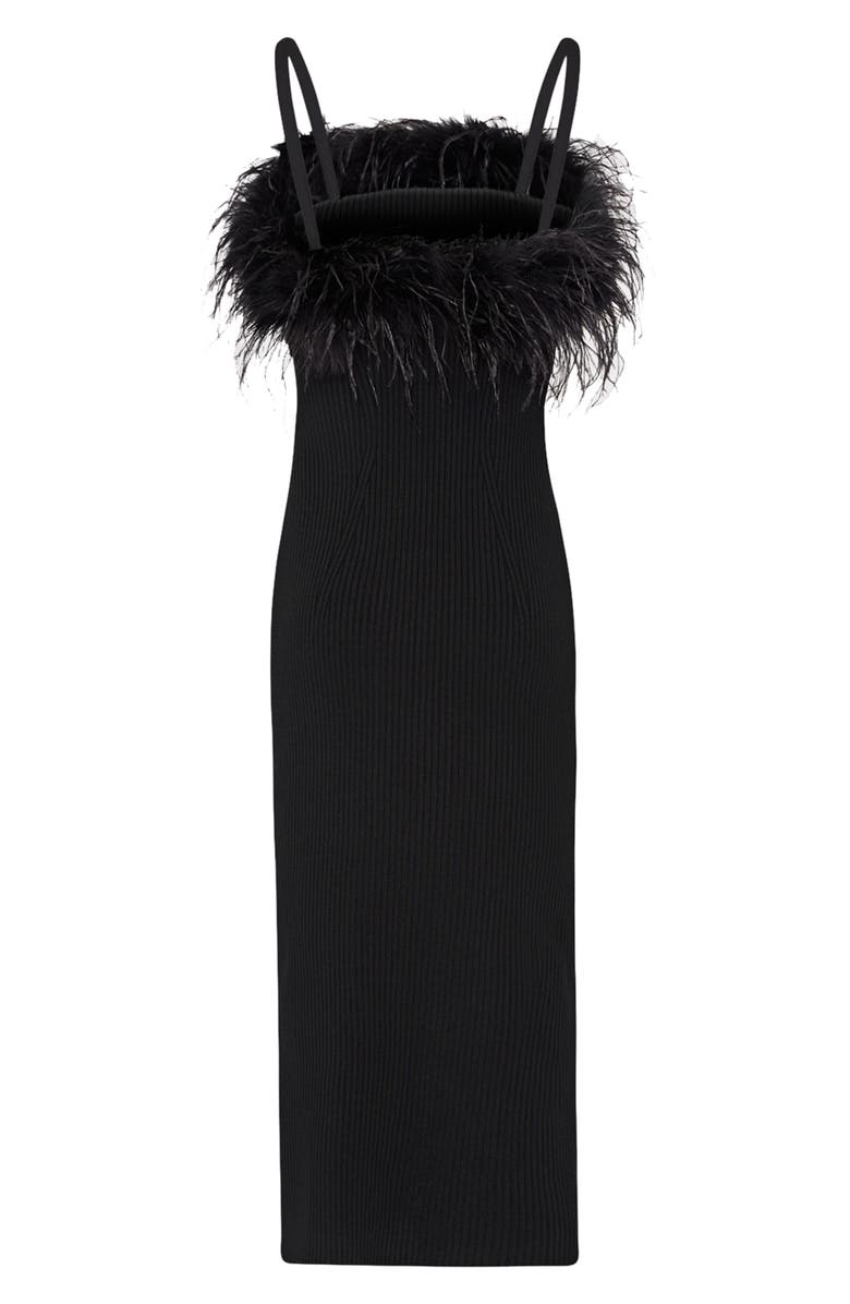 Milly Robena Feather Detail Midi Dress, Alternate, color, Black