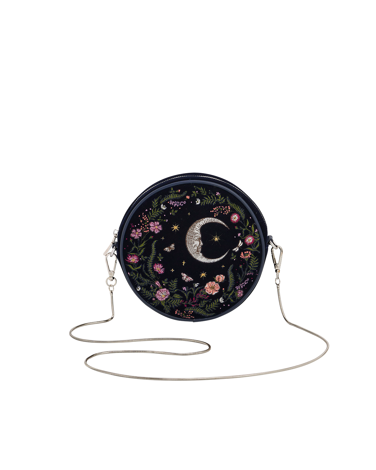Chloe Midnight Garden Velvet Embroidered Circle Purse, Main, color, Navy