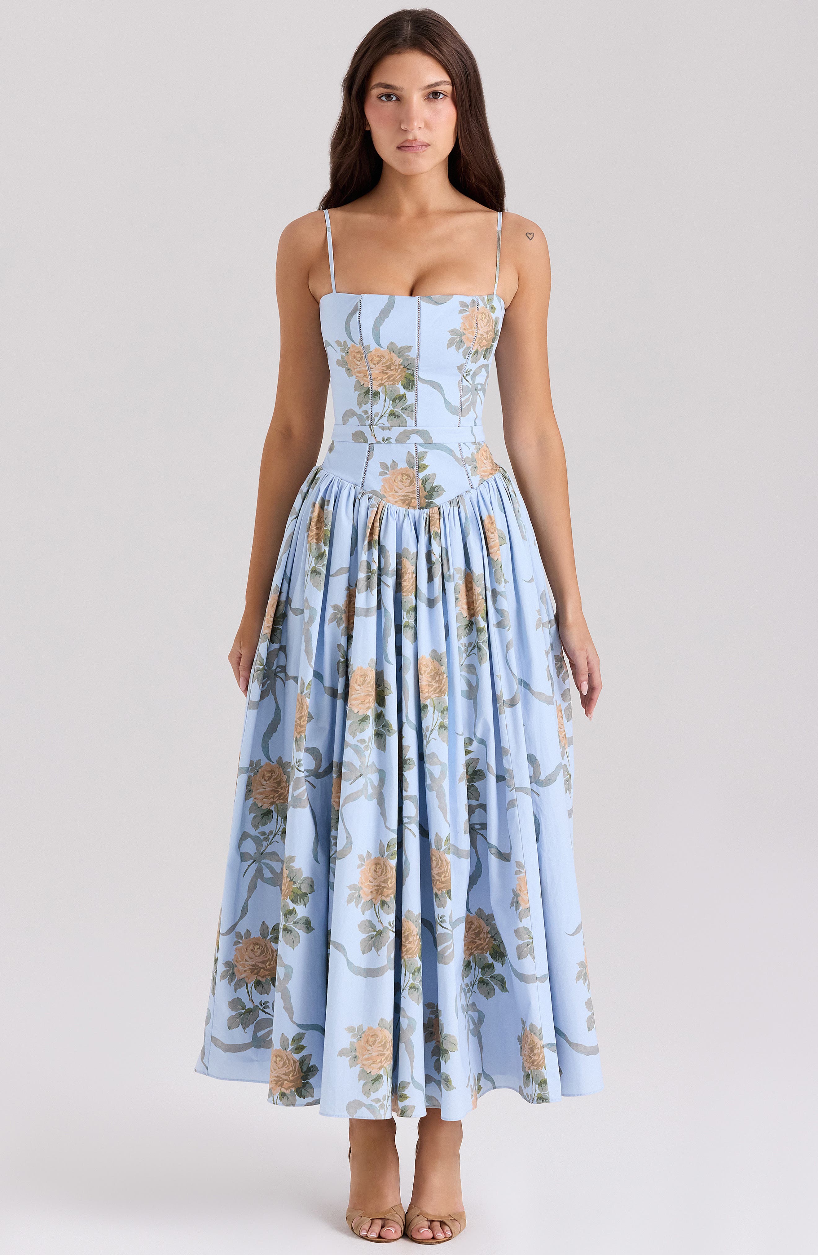 house of cb blue dresses Womens Vintage Rose Ysabella Floral-Print Stretch-Cotton Midi Dress L Size:X-large Elevate your wardrobe with 10795656 NWT Altar'd State Black