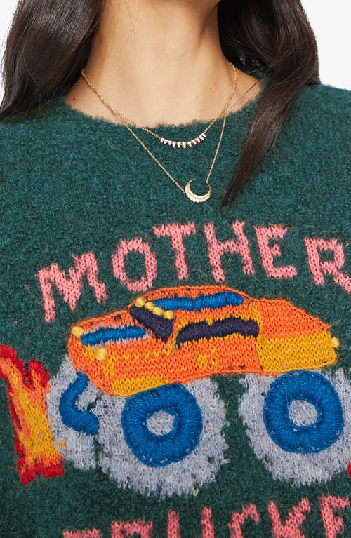 Mother Trucker Alpaca Blend Graphic Crewneck Sweater In Green