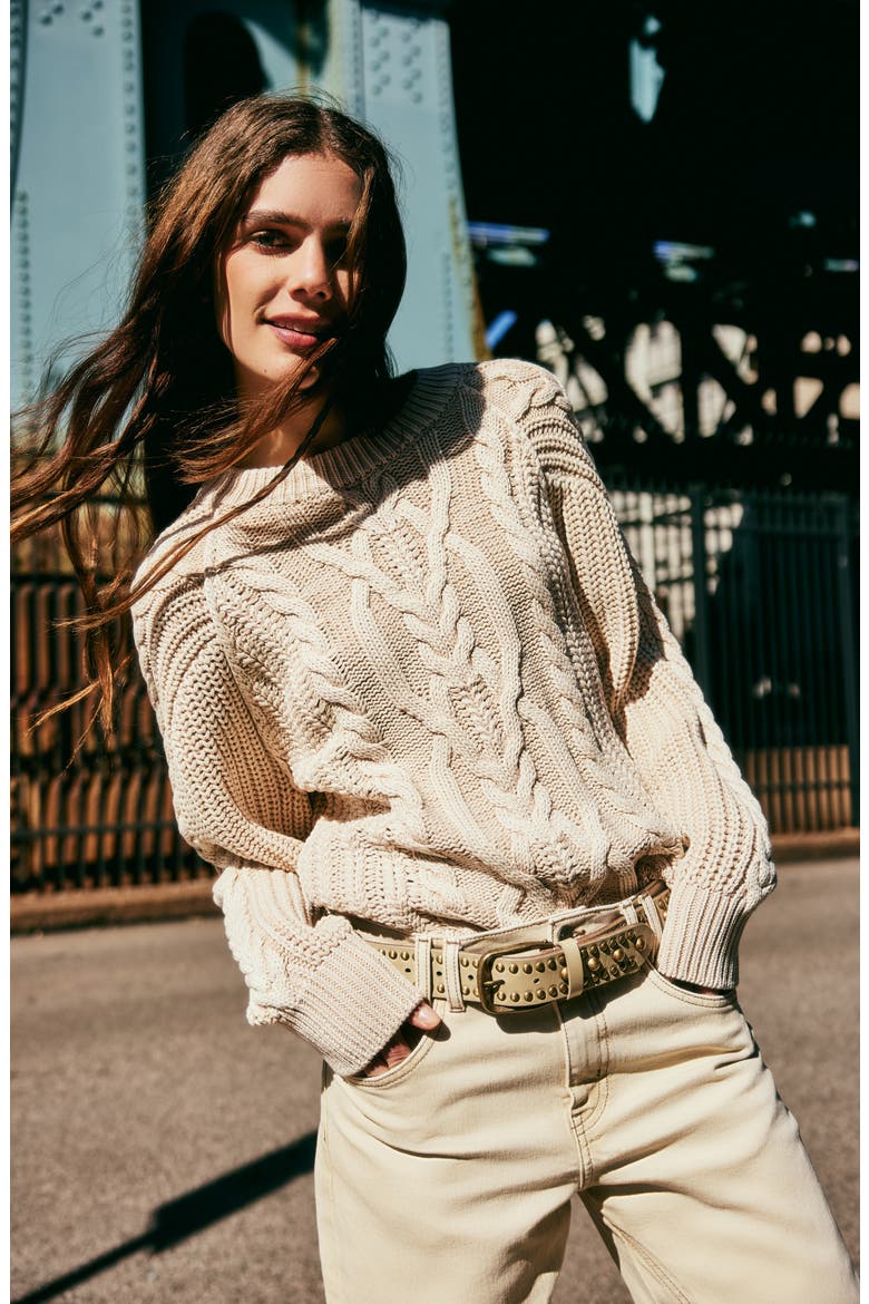Frankie Cable Cotton Sweater, Alternate, color, IVORY