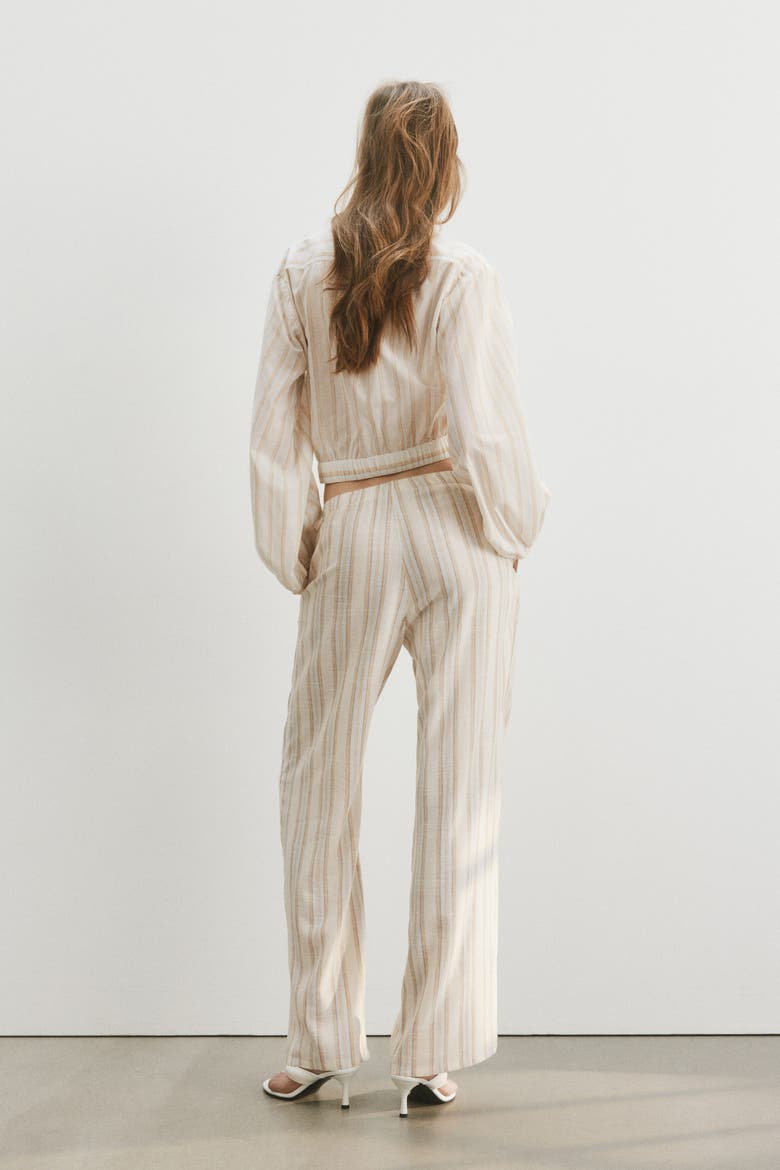 Wide Linen-blend Trousers, Alternate, color, White/striped