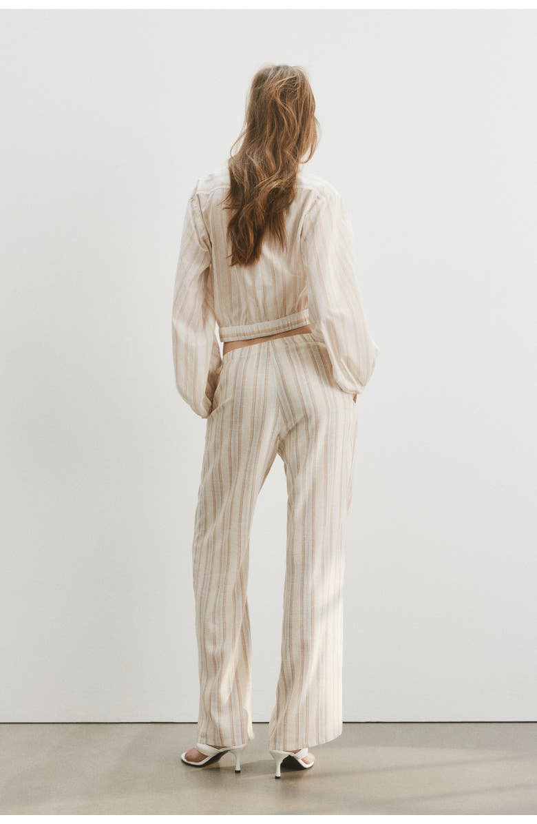 H&M Wide Linen-blend Trousers, Alternate, color, White/Striped
