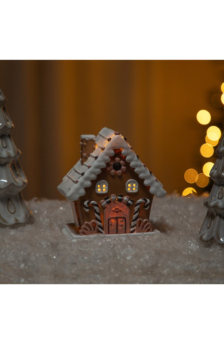 Northlight Lighted Floral and Candy Cane Gingerbread House Christmas Decoration - 5", Alternate, color, 