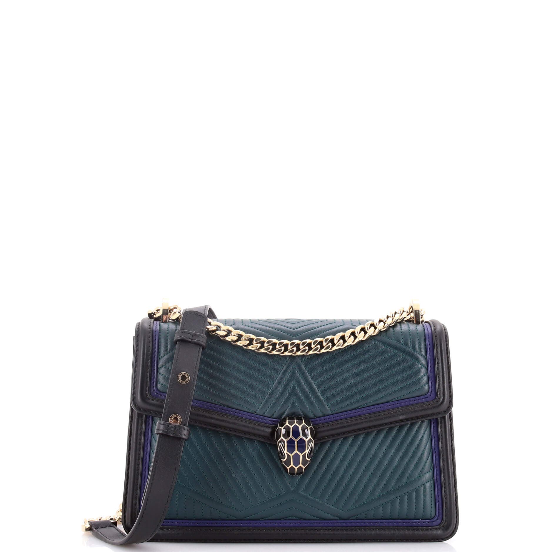 Serpenti Forever Shoulder Bag Quilted Leather Small, Main, color, Green