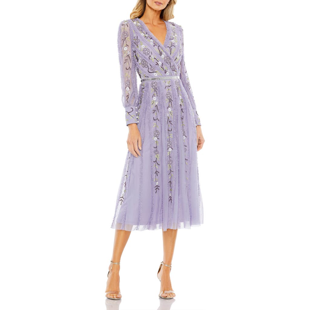 Mac Duggal Surplice Bodice Ruffle Dress In Lilac