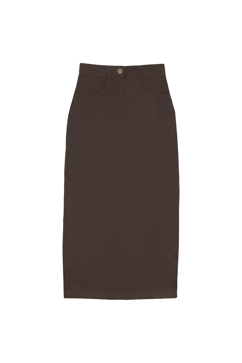 Maxi Fly Front Straight Pocket Skirt, Main, color, Brown