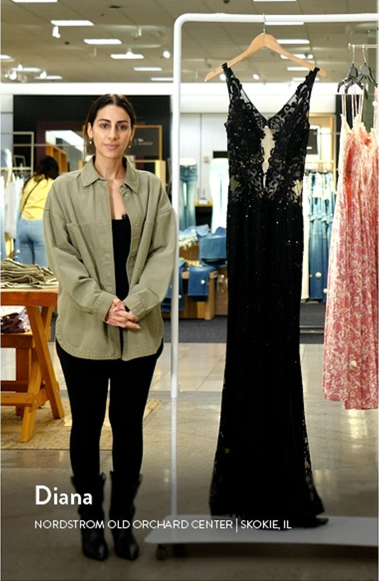 Sparkle Lace Plunge Neck Gown, sales video thumbnail
