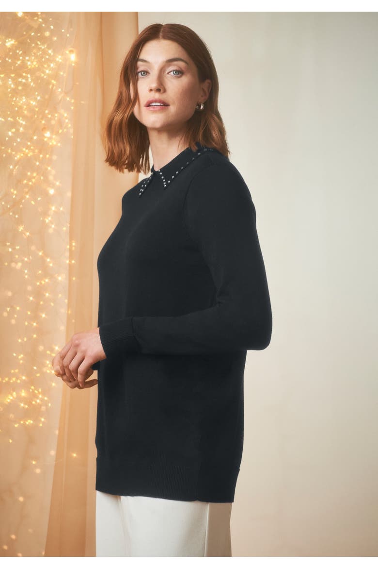 Fine Gauge Embellished Sweater, Alternate, color, BLACK RHINESTONE COLLAR