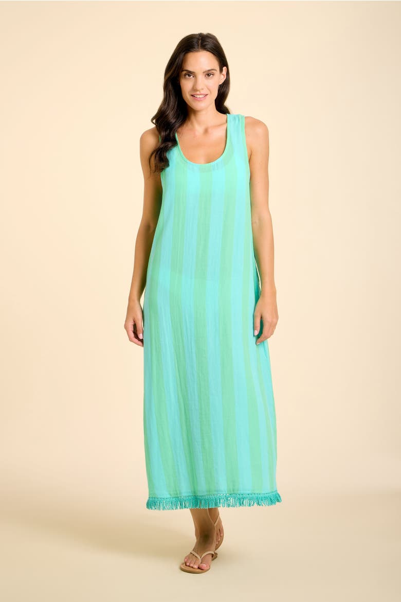 Positano Midi Tank Dress Cover-Up with Fringe, Main, color, Blue/Green