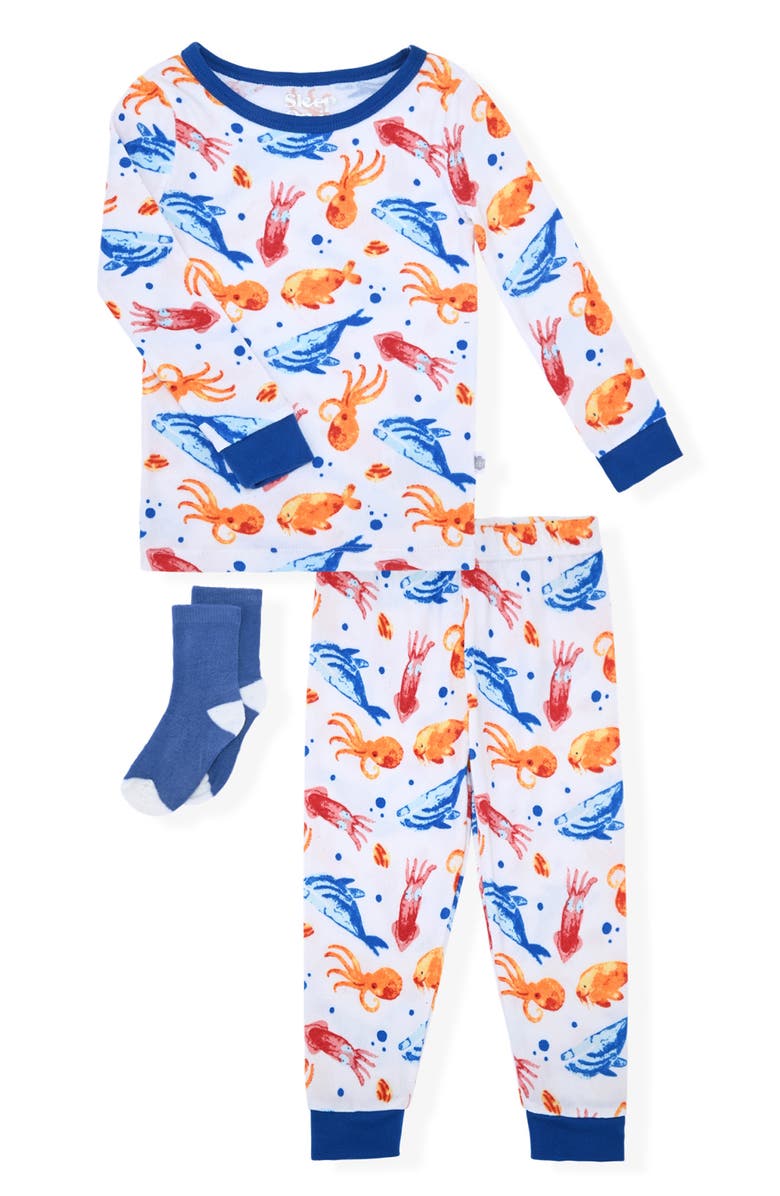 SLEEP ON IT Kids' Sea Creature Two-Piece Pajamas & Socks Set, Main, color,