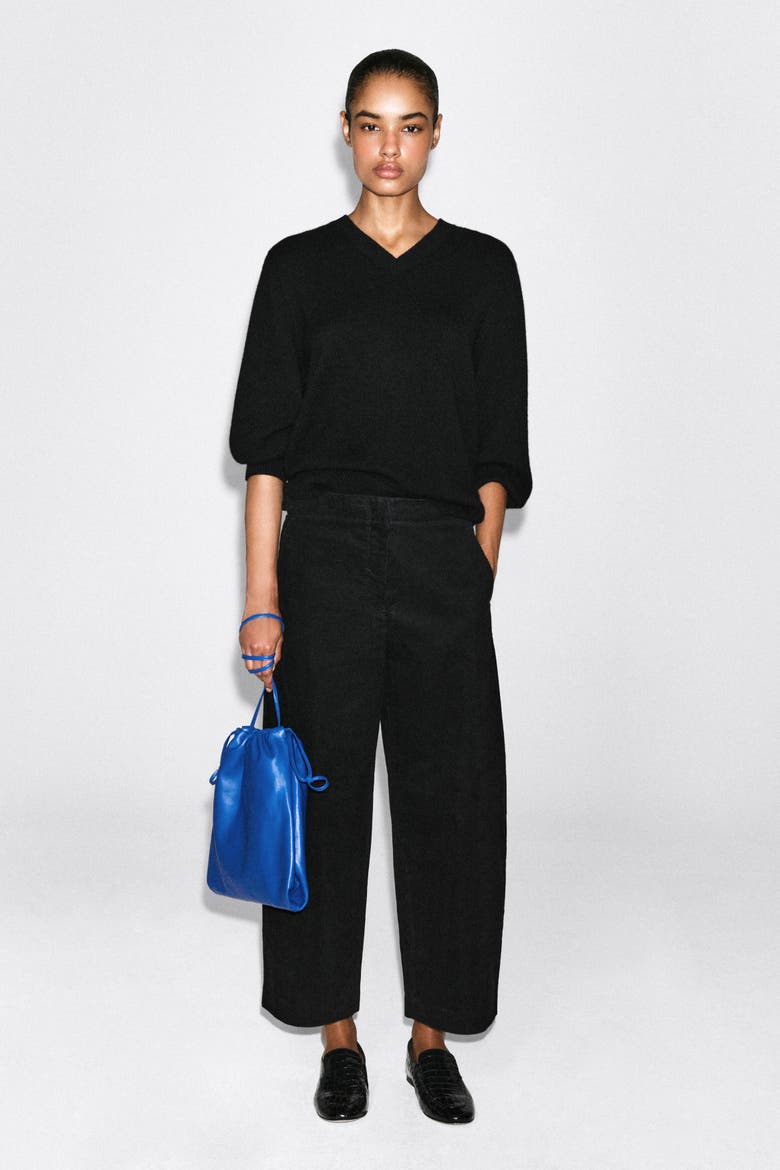 Corduroy Barrel-leg Pants, Alternate, color, BLACK