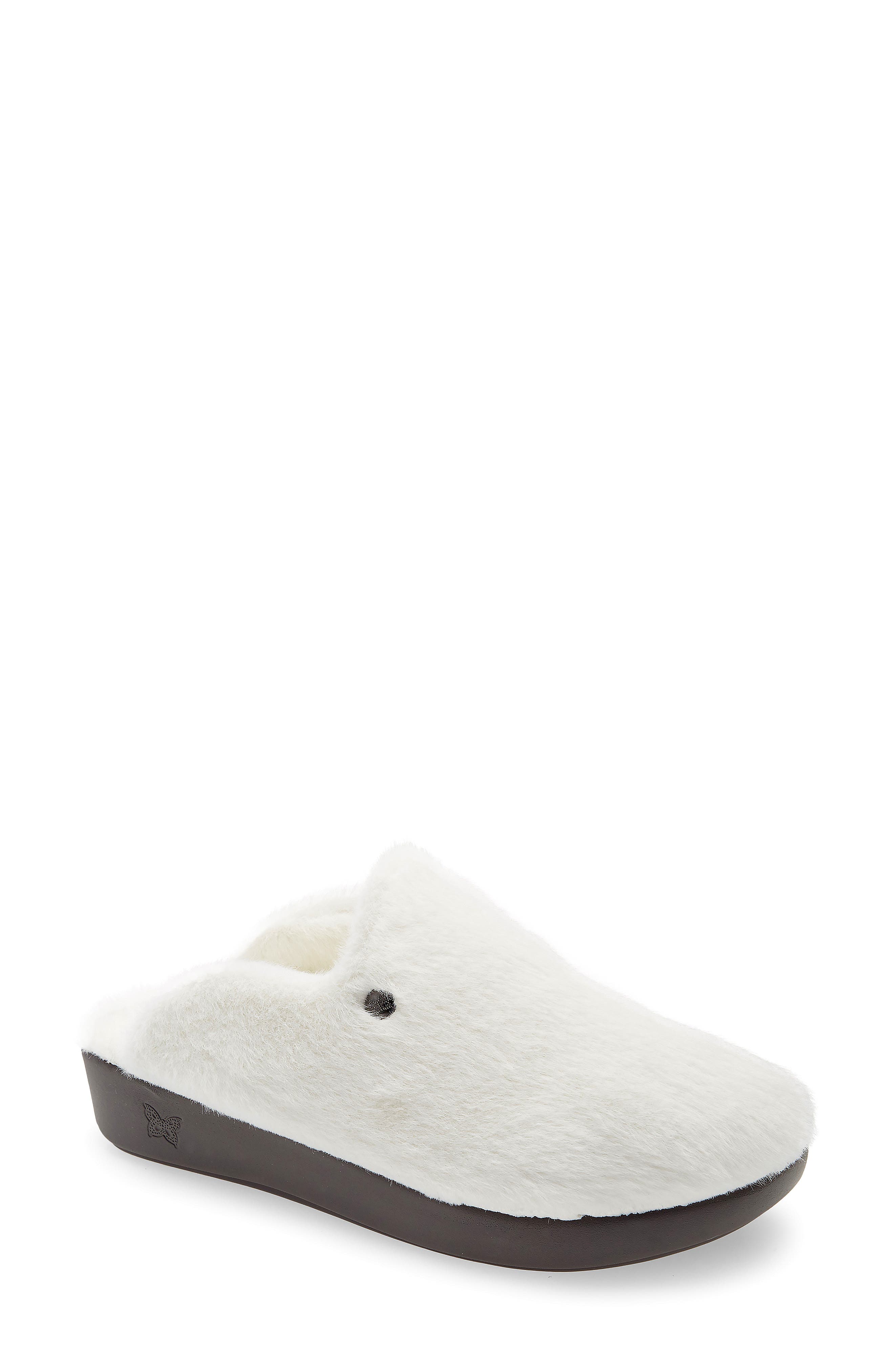 Leisurelee Faux Fur Slipper, Main, color, WHITE