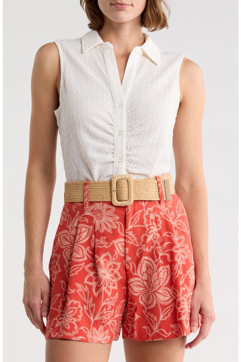 Ruched Button-Up Tank, Main, color, VINTAGE WHITE