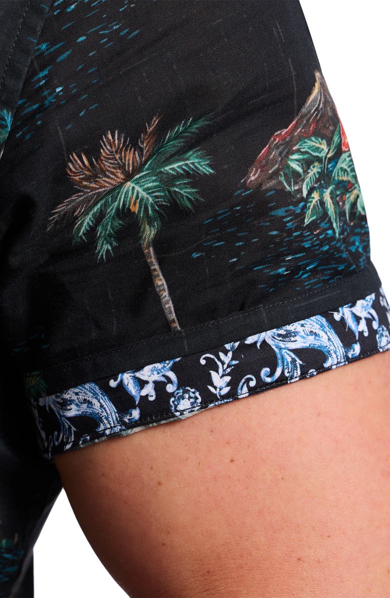 Robert Graham Kauai Tropical Print Cotton Camp Shirt, Alternate, color, Black