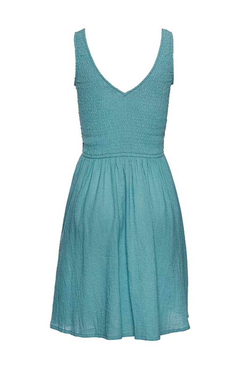 LASCANA Women's Smocked V-Neck Dress, Alternate, color, Teal