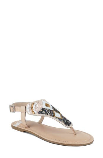 Rag & Co Women's Neutrals Chitra Pin Buckle Beaded Flat Sandals In Beige In Beige