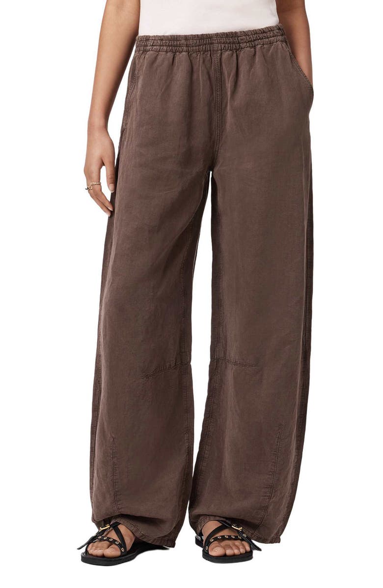 AllSaints Jett Wide Leg Pull-On Pants, Main, color, Plum Brown