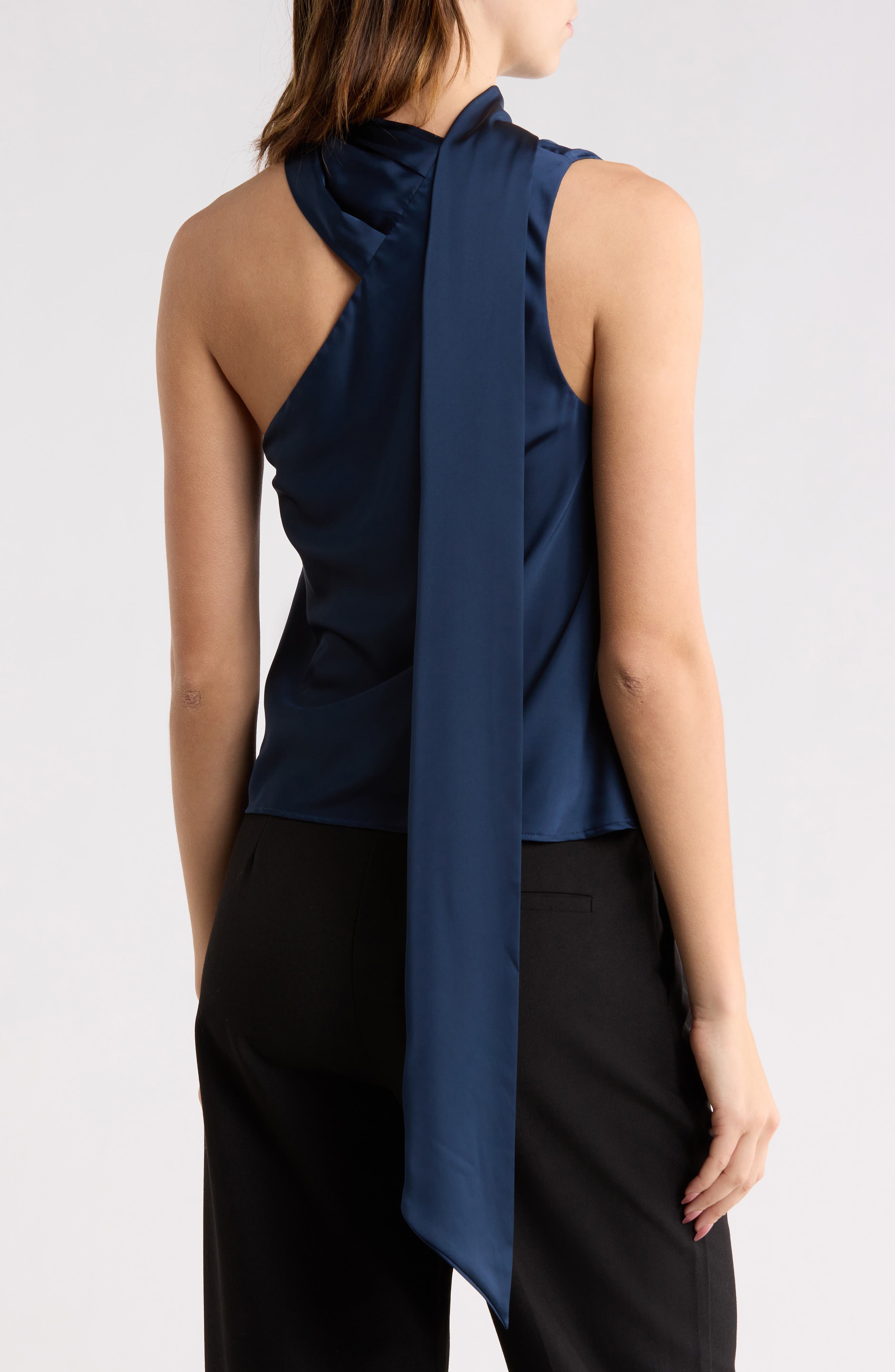 Tie Neck One-Shoulder Satin Top - image 4