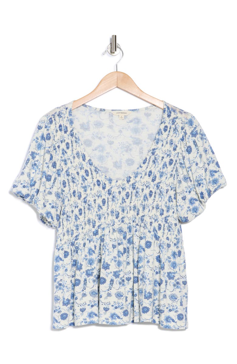 Lucky Brand Floral Smocked Puff Sleeve Top, Alternate, color, 