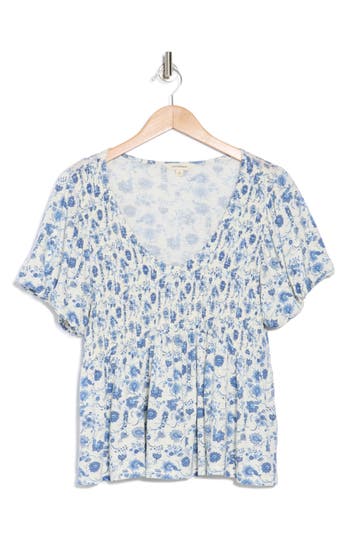 Lucky Brand Floral Smocked Puff Sleeve Top