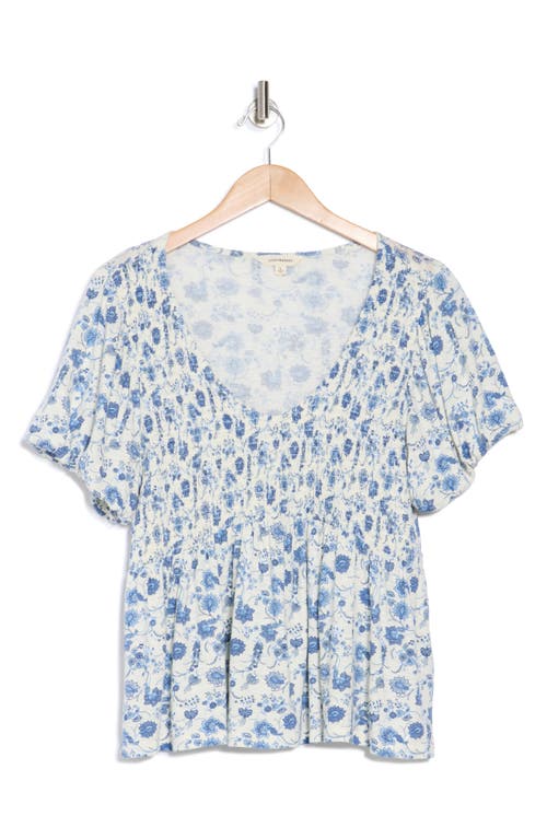 Lucky Brand Floral Smocked Puff Sleeve Top