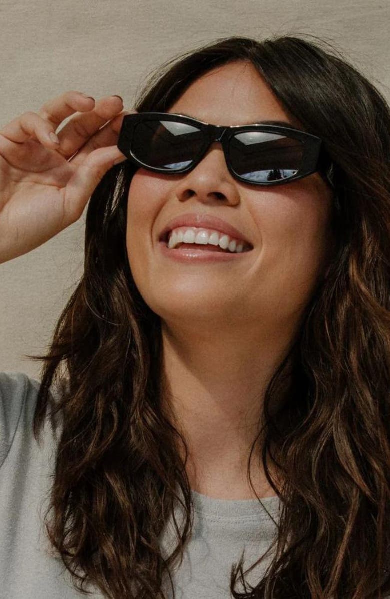 Mohala Eyewear Kalia 55mm Low Bridge Wide Width Polarized Oval Sunglasses, Alternate, color, Black Lava / Gray Lens