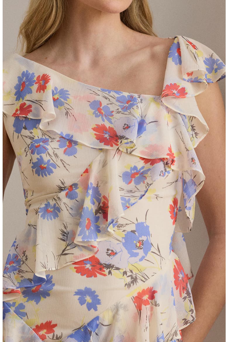 Floral Ruffle Detail Georgette Gown, Alternate, color, CREAMY WHITE/ MULTI