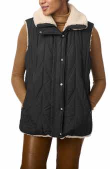 Bernardo Chevron Quilted Faux Shearling Lined Recycled Polyester Reversible Vest