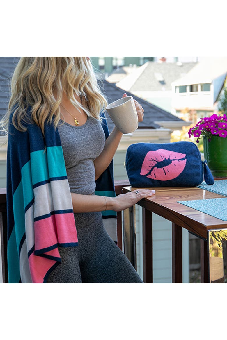 Kiss Lips Organic Cotton Travel Blanket and Eye Mask Set, Alternate, color, Navy