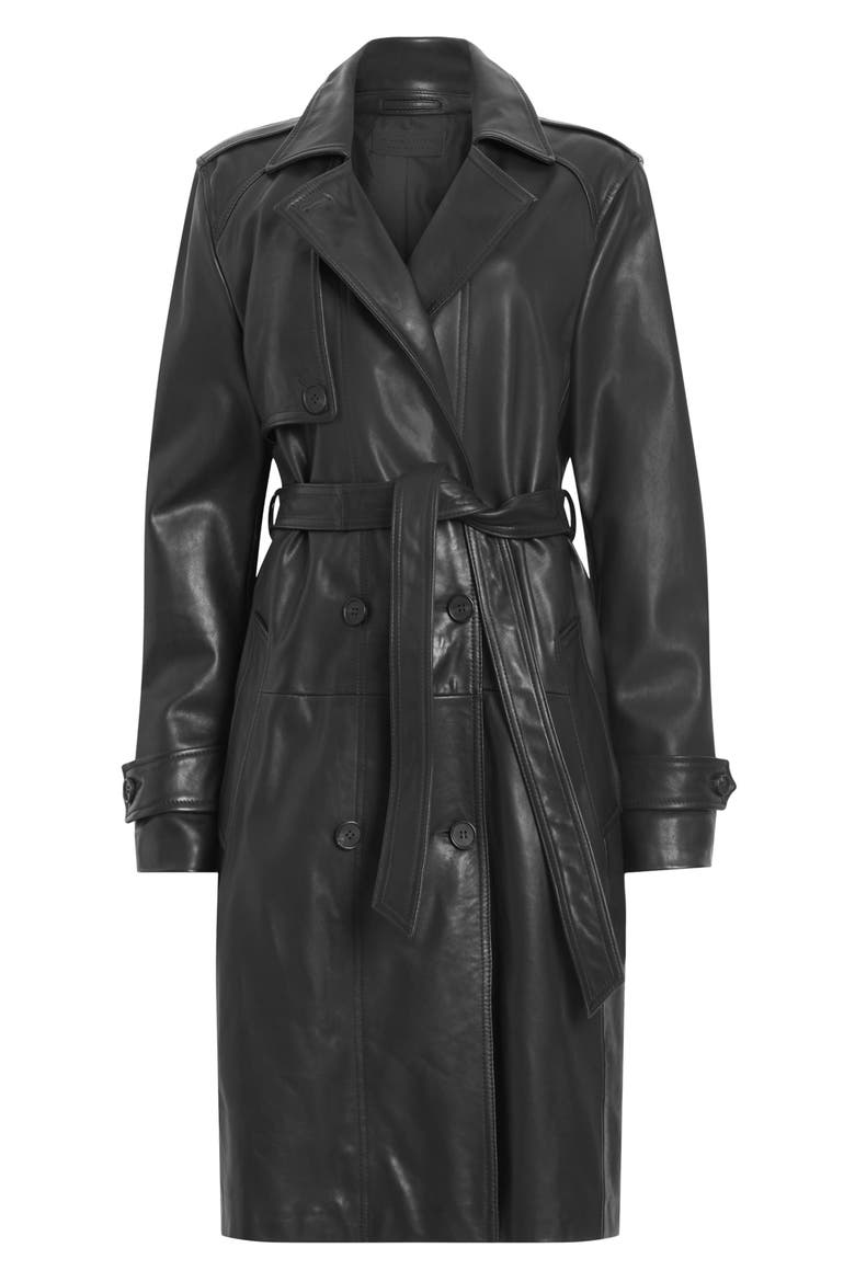 Okena Leather Trench Coat, Alternate, color, BLACK