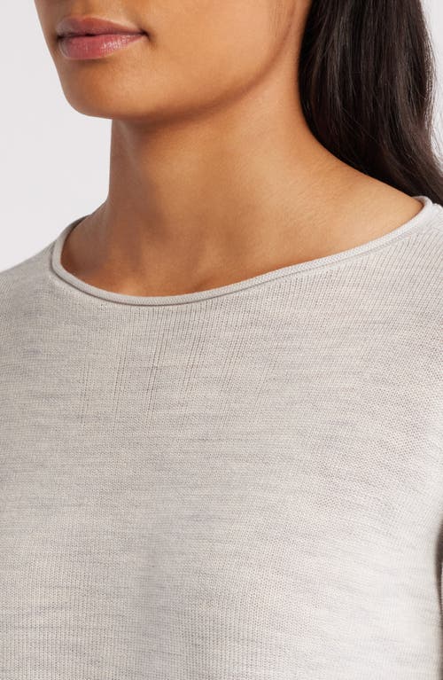 Eileen Fisher Bateau Long Sleeve Merino Wool Tunic Top In Sea Salt